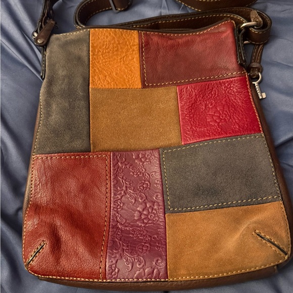 Vintage Fossil Multicolor Patchwork  Leather Crossbody Bag - Picture 9 of 14